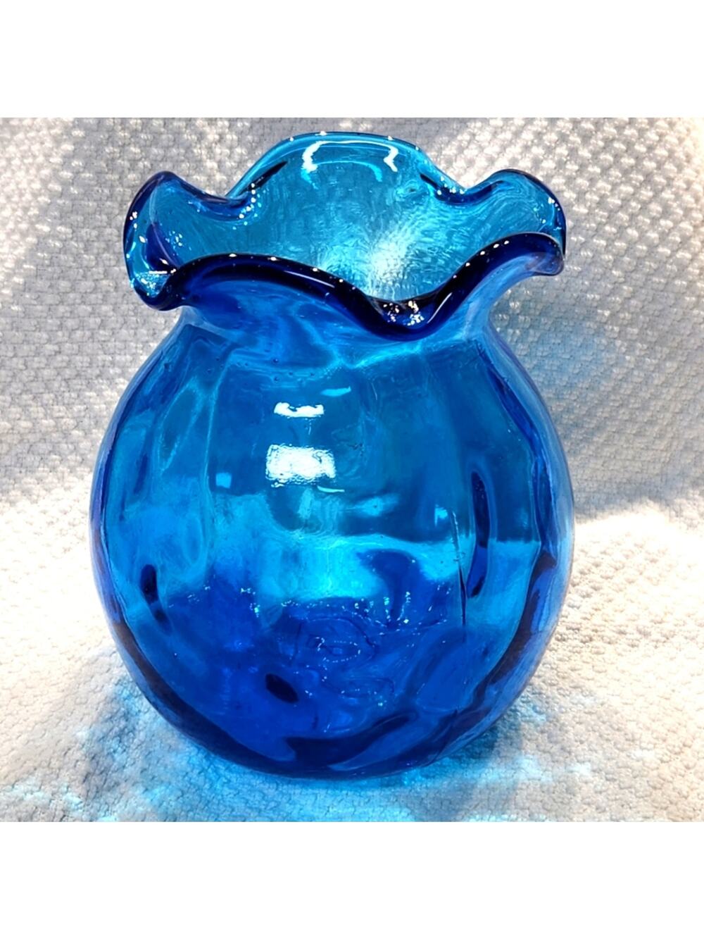 Vintage Hand Blown Blue Glass Vase Decor